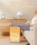 Quiet 195W Under Desk Foot Warmer With Heating Pad for feet in home setting, showing gentle glow and compact design.