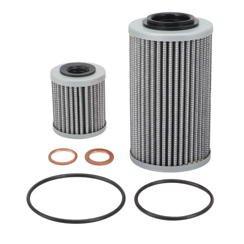 Dual Filtration Engine Oil Filter Kit With Extended Transmission Filter for 2013 Spyder displayed with gaskets