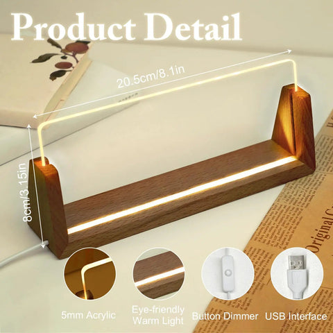 Wooden base with USB interface for Personalized Acrylic Desk Name Plate With Light Up Base with dimensions shown.