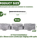 Faux Stone Look Landscape Edging Border 17Ft Long, 2.75In Tall, gray color, 12 pieces shown with spikes