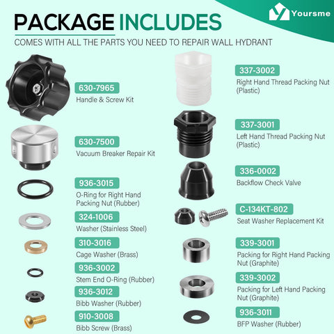Wall Hydrant Repair Kit Complete Service Rebuild For 300 400 500 Series Mansfield Style Includes components list with parts