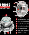 Pair Front Wheel Bearing Hub Assembly For Express 2500 3500 And Savana 2500 3500 Vans 2003 To 2017 8 Lug With ABS diagram