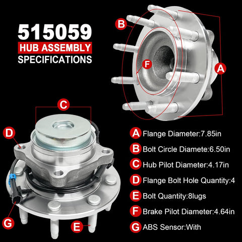 Pair Front Wheel Bearing Hub Assembly For Express 2500 3500 And Savana 2500 3500 Vans 2003 To 2017 8 Lug With ABS diagram