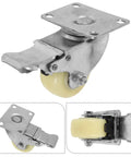 Heavy Duty 5 Inch Nylon Brake Caster Wheels With Rock Solid Stainless Steel Plate Silent Non Slip Cart Casters close-up with brake lock and mount.