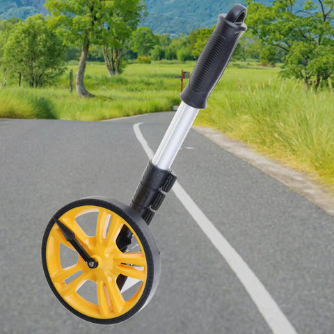 Measuring Wheel 0-9999.9m Digital Display for Construction Worker, lightweight ABS and metal construction with a yellow rolling wheel.