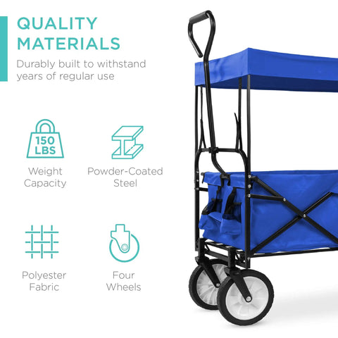 Grab And Go Collapsible Outdoor Utility Wagon With Removable Canopy For Beach Picnics Camping And Tailgates, materials details
