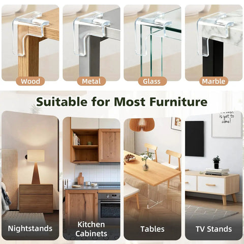 Tough As Nails Table Corner Guards 8 Pack Giant T Shaped Corner Protectors For Baby clear silicone on various furniture types.