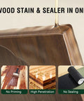 Water Based Wood Stain And Sealer In One Classic Walnut Finish 8.8 Oz Jar applied on wood, showing premium finish and drip.