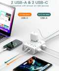 12 In 1 Surge Protector Power Strip With 8 AC Outlets And 4 USB Ports Including USB C Fast Charging in use with devices