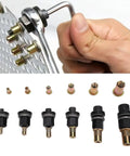 Hand using Heavy Duty Rivet Nut Tool Set M3 To M10 In Carbon Steel With Adapters And 60 Nuts, showing rivet nuts and adapters
