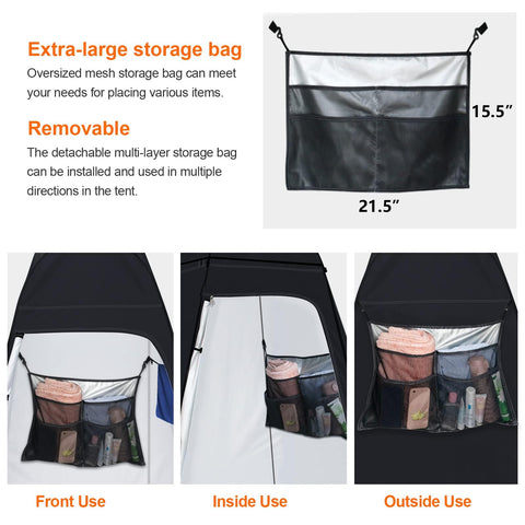 Pop Up Privacy Shower Tent For Camping And Beach With Portable Toilet And Dressing Room, Extra Tall UPF 50 Plus, Water Resistant Shelter With Durable Steel Frame For Hiking, Fishing And Picnics featuring large removable storage bag.
