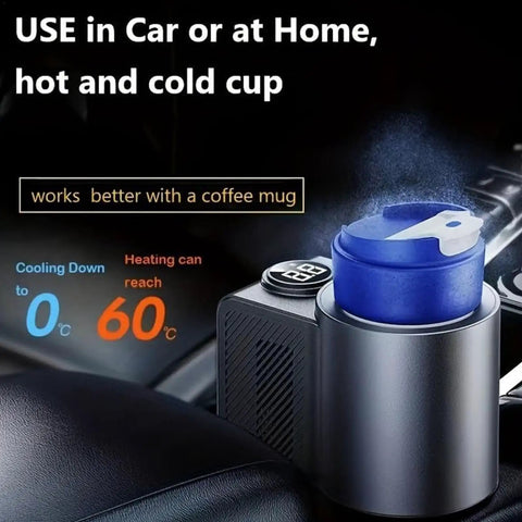 Smart Car Cup Cooler And Warmer 12V Portable Digital Thermoelectric Beverage Chiller keeps drinks hot or cold in car.