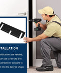 Installation of 20 Pcs Door Hinge Shims Set with Stainless Steel Coated Spacers, handyman aligning door with drill.