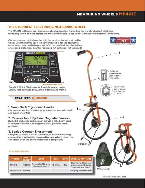 Built Tough Electronic Measuring Wheel With Spoked Steel Frame And Thumb Up Grip Featuring Dirt Busting Magnetic Pickup And Fully Sealed Counter For Tradesmen And Weekend Warriors