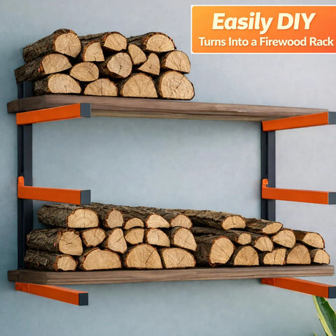 Heavy Duty Wood Organizer Lumber Rack Wall Mount Cantilever Shelves Tough As Nails 3 Level Holds Up To 600 Lbs loaded with firewood