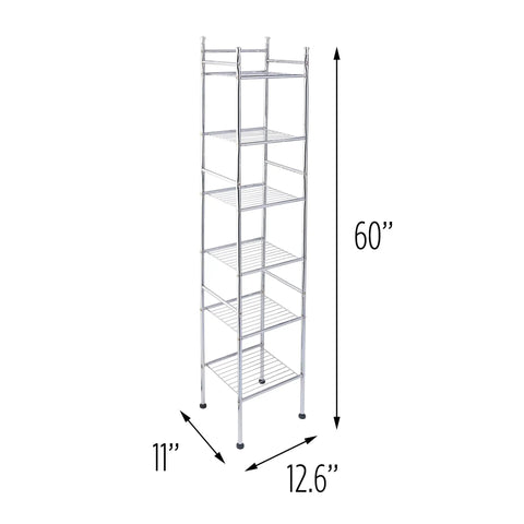 Epic Space Saving Chrome 6 Tier Bathroom Tower Shelf Freestanding Wire Storage Rack For Small Bathrooms 12.6 X 11 Inch