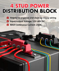 Tough Custom 12V Power Distribution Block With 5/16 Inch Studs And Secure Cover Rock Solid 4 Stud Bus Bar Terminal Kit for Cars Boats and Trucks Plug And Play Red Black Pair Mounted with wires.
