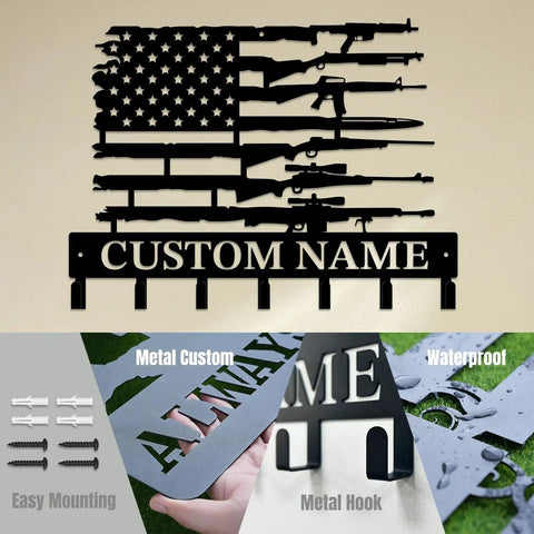 Personalized Black Iron Gun Hook Wall Key Rack And Coat Hanger Heavy Duty Cast Iron Wall Decor For Home Shed Or Shooting Range Engraved Name Customization Multi Size Storage Hook For A Tough Man Cave