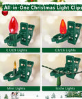 Heavy-Duty C7 C9 Christmas Light Spring Clips 100 Pack Universal Gutter Roof Clips 180-Degree Adjustable for multiple light types.