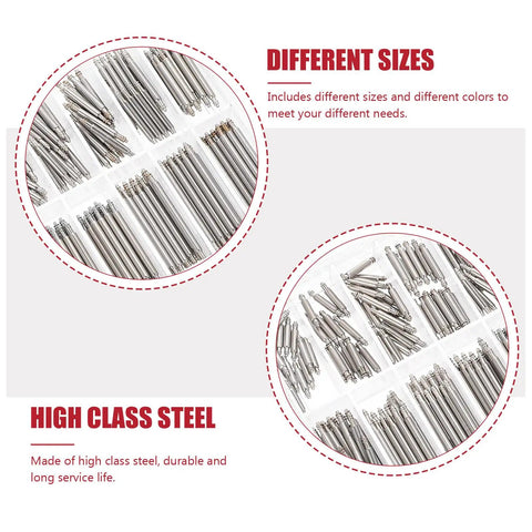 Watch Band Link Pins Replacement Tool Kit With 270 Stainless Steel Spring Bars For Clasp And Band Repair, different sizes shown
