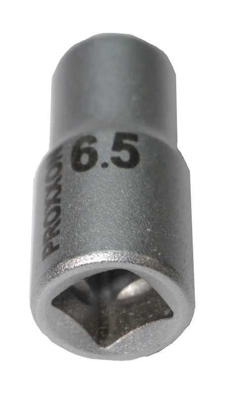 Forged Tough 6.5mm Deep Socket Insert Bit With Quarter Inch Square Drive, heavy duty chrome vanadium steel build, close-up view.