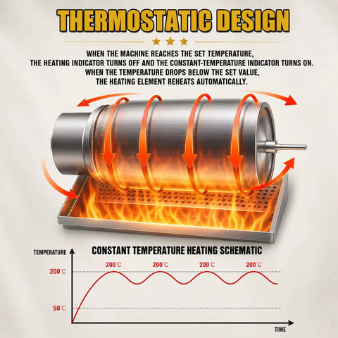 Game Changing Electric Drum Roaster Built To Handle Coffee Beans Peanuts And Grains Without Breaking A Sweat Features thermostatic design with heating indicator.