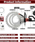High Power Heavy Duty Brushless Concrete Ring Saw Cutter With Assist Wheels Premium Pro Gear Electric Toroidal Circular Saw detailed view with specifications.