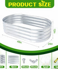 Outdoor Raised Garden Bed Kit, Galvanized Oval Metal Planter Box 120cm L X 60cm W X 30.5cm H, shown with assembly parts.