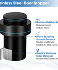 30 Pack Black Stainless Steel Door Stopper Floor Stops Cylindrical Rubber Bumpers description diagram with features labeled.