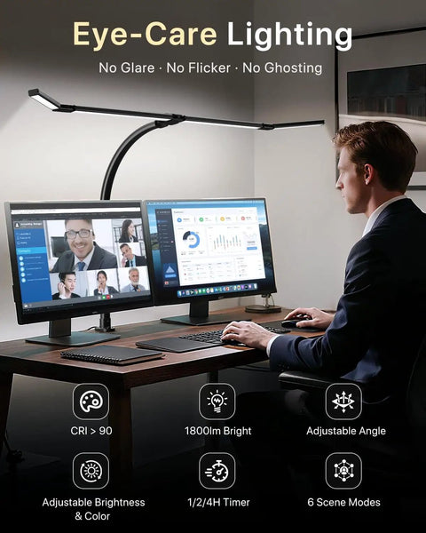 42 Inch LED Desk Lamp With Clamp And Remote Four Panel Architect Light Bar For Wide Even Illumination 1800 Lumens