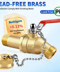 Lead-Free Brass Water Heater Drain Valve With 3/4 In NPT Inlet And 3/4 In GHT Outlet showing long handle and anti-loss cap