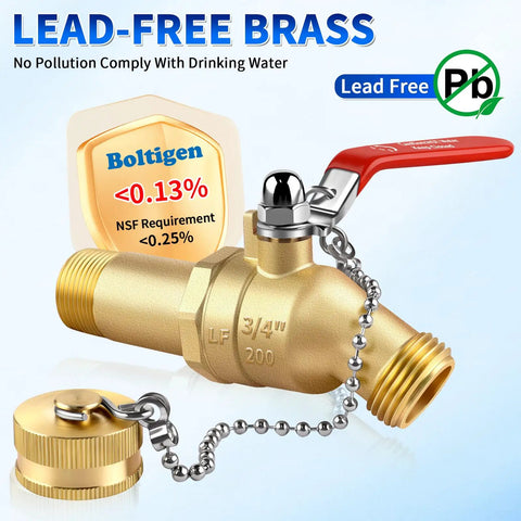 Heavy Duty Full Port Water Heater Drain Valve Three Quarter Inch NPT Inlet To Three Quarter Inch GHT Outlet Lead Free Brass