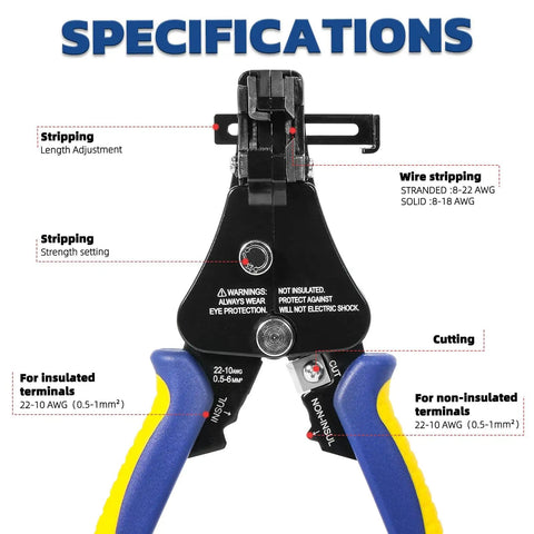 Specifications of 3 In 1 Automatic Wire Stripper Tool For 8 To 22 AWG Adjustable Heavy Duty Stripping Cutting And Crimping 7 Inch