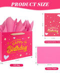 Birthday Gift Bag With Tissue Paper And Greeting Card, 13 Inch Gift Bag With Gold Foil Happy Birthday Design And Ribbon Handles