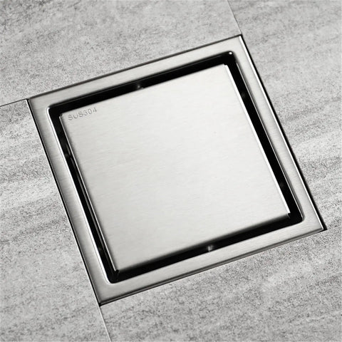 Ditch The Ugly Grate With This Hella Sleek Bathroom Tile Invisible Floor Drain, Brushed Stainless Steel Shower Square Cover.