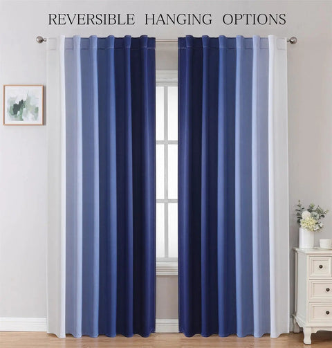 Dope Ombre Navy Blue And White Blackout Curtains For Bedroom And Living Room 95 Inch Long Room Darkening Panels Set Thermal Insulated Light Blocking Rod Pocket And Back Tab 2 Panels