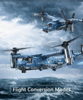 Military Helicopter Building Kit With Tiltrotor Inspired By The V22 Osprey Aircraft Transform Model in flight over ocean