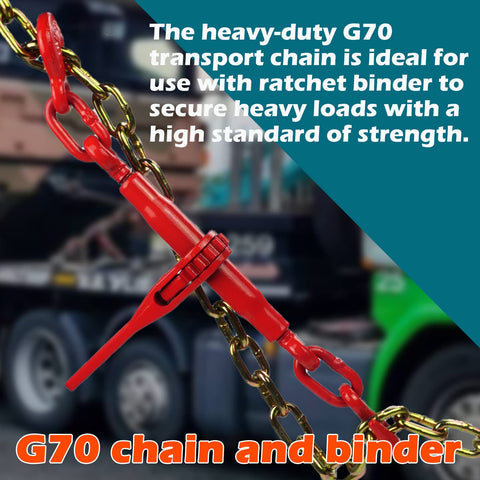 Heavy Duty Grade 70 Chain Transport Kit With 5/16 To 3/8 Inch Chains And Binders, 10 Ft Lengths, against truck background