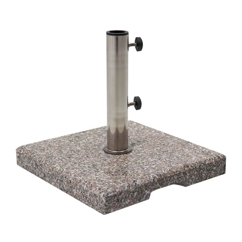 Beefy 42 Lbs Square Granite Umbrella Base Grey for outdoor patios with 15 by 15 inch footprint and stainless steel pole holder