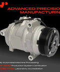 Heavy Duty Auto Ac Compressor With Clutch Assembly Prefilled Oil And New Seals For Ford Edge Lincoln Mxk Mazda Cx9 shown from the side.