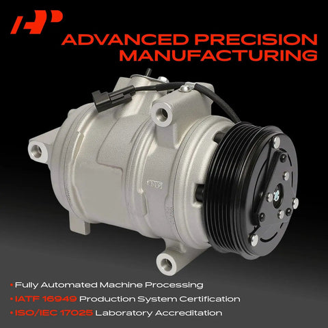 Heavy Duty Auto Ac Compressor With Clutch Assembly Prefilled Oil And New Seals For Ford Edge Lincoln Mxk Mazda Cx9 shown from the side.