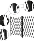Heavy Duty Folding Security Gate Lock It Down And Keep Your Spot Safe With This 63 Inch Tall By 118 Inch Wide Black Metal Wall Mount Gate featuring diamond grille and padlock loop details.