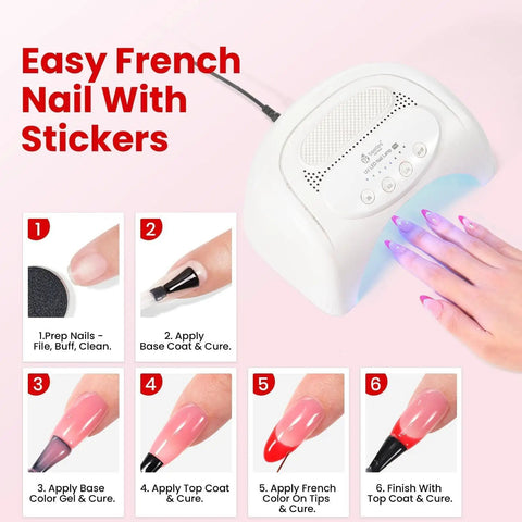 Step-by-step guide using Dusky Rose Gel Nail Polish Set with pink and red shades under UV LED light for design lovers.