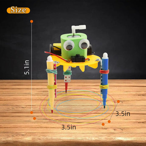 Four Pack Doodling Robot Kit For Kids Ages Eight To Twelve, Bulk STEM Toys For Hands On Learning, Build Four Doodle Robots, Fun Do It Yourself Science Tech Engineering Math Projects. green robot size 5.1 in with 3.5 in drawing path