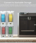Heavy Duty 5.8L 3D Printing Filament Storage Box With Airtight Seal And Stackable Bins For 1kg Spools beside a 3D printer