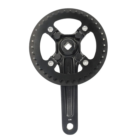 One Piece 38T Mountain Bike Crankset With 170Mm Arm and 104 BCD Steel Construction Single Sided Aluminum Alloy Chain Cover Black