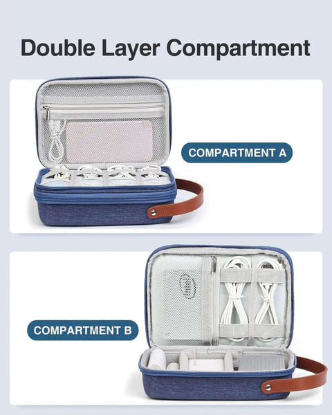 Dope Double Layer Electronic Organizer Travel Case With Rugged Hard Shell Design showing double compartments for tech storage.