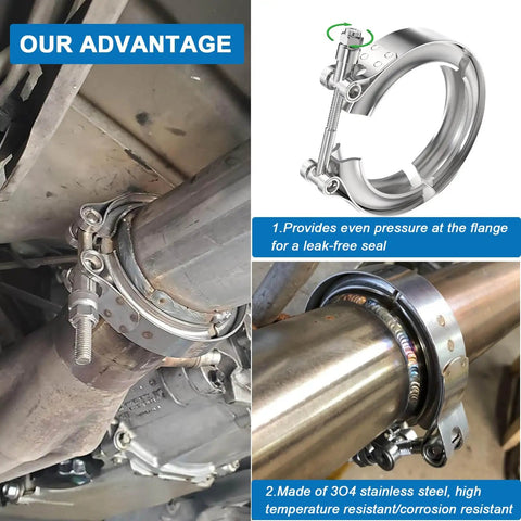 Stainless Steel 304 V Band Clamp Kit For Turbocharger Exhaust Two Pack Heavy Duty No Leak Design on 3.0 Inch Downpipe