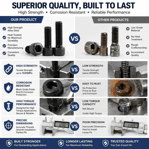 Comparison of Ultimate M6 Hardware Kit With Nuts And Washers 450 Piece Set against competing products highlighting quality differences.