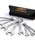 Slick Slim SAE Open End Wrench Set 9 Piece From One Quarter Inch To One Inch, Ultra Thin Chrome Vanadium Steel With Rustproof Mirror Finish, Perfect For Tight Spaces, Includes Rolling Pouch For Easy Carry shown with case